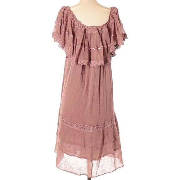 Jen’s Pirate Booty x Free People Mauve Ruffle Hem Off Shoulder Dress - Picture 2 of 4